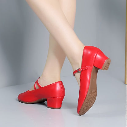 Heel Women's Jane Buckle Mary Shoes Gold Low Dance with