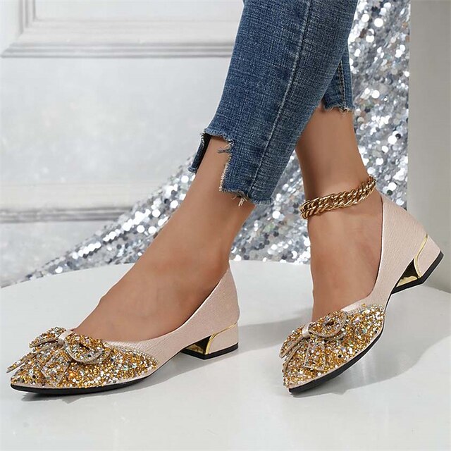 Rhinestone Elegant Women's Bow with - Glitter Detail Flats