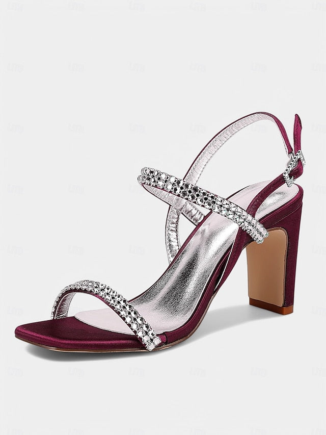 Bridal White Heel – Rhinestone Prom Block Sandals Women's