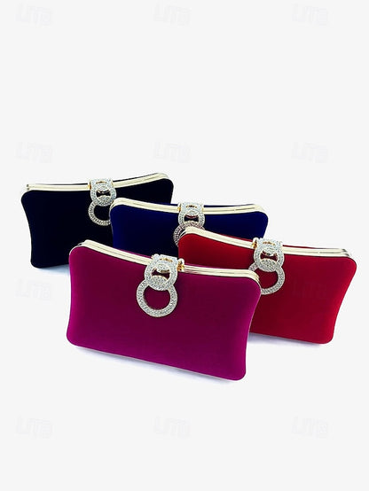 Women's Elegant Clutch Blue Ring Rhinestone Bag Velvet with