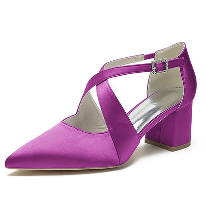 Elegant Block White Pointed Women's – Heels Satin Toe