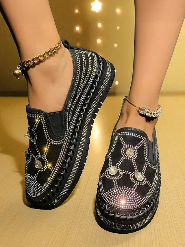 Rhinestone Studs Sneakers Women's Platform Slip-On Red with