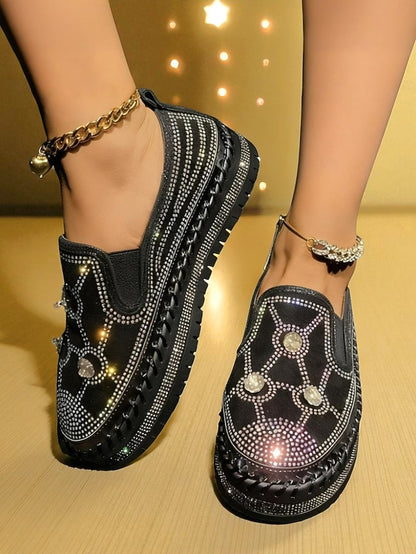 Rhinestone Studs Sneakers Women's Platform Slip-On Red with