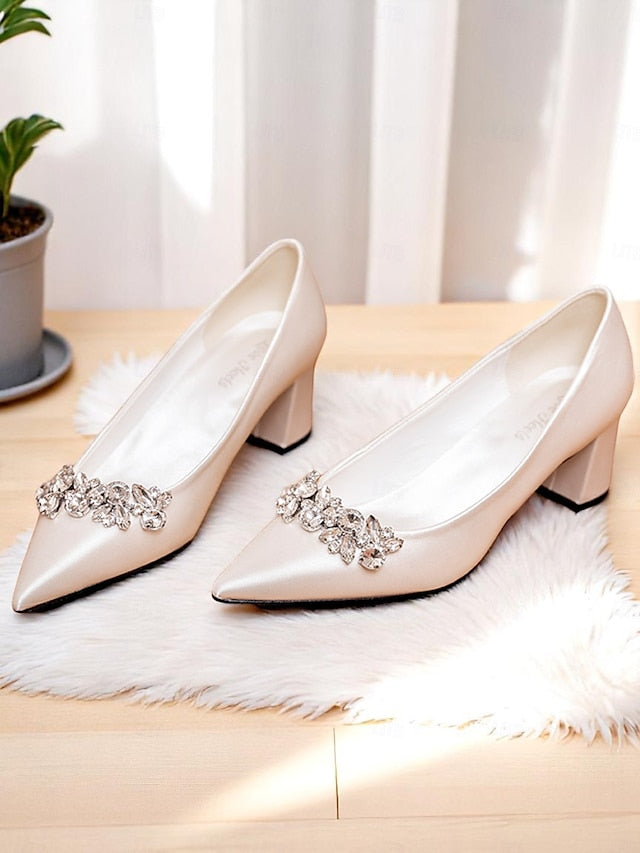 Pointed Women's Satin with Pumps Champagne Toe Wedding