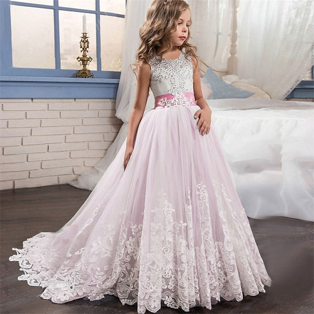 Sleeveless Girl Girls' Kids Wedding Dress Flower