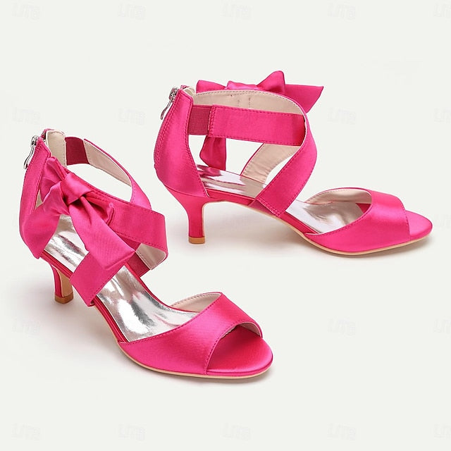 Bowknot Heel Women's Shoes Wedding Kitten Open Bridal