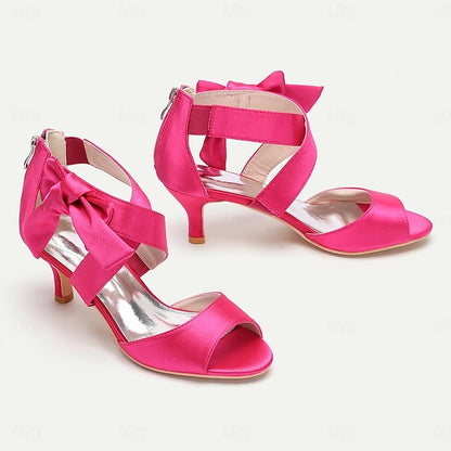 Open Bowknot Women's Kitten Bridal Shoes Heel Wedding