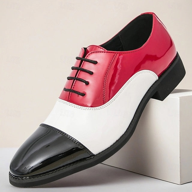 – Men's Red Patent Leather Oxford and White Shoes