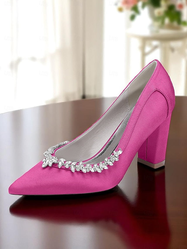 Pumps Pink Wedding Women's Block Heel Satin
