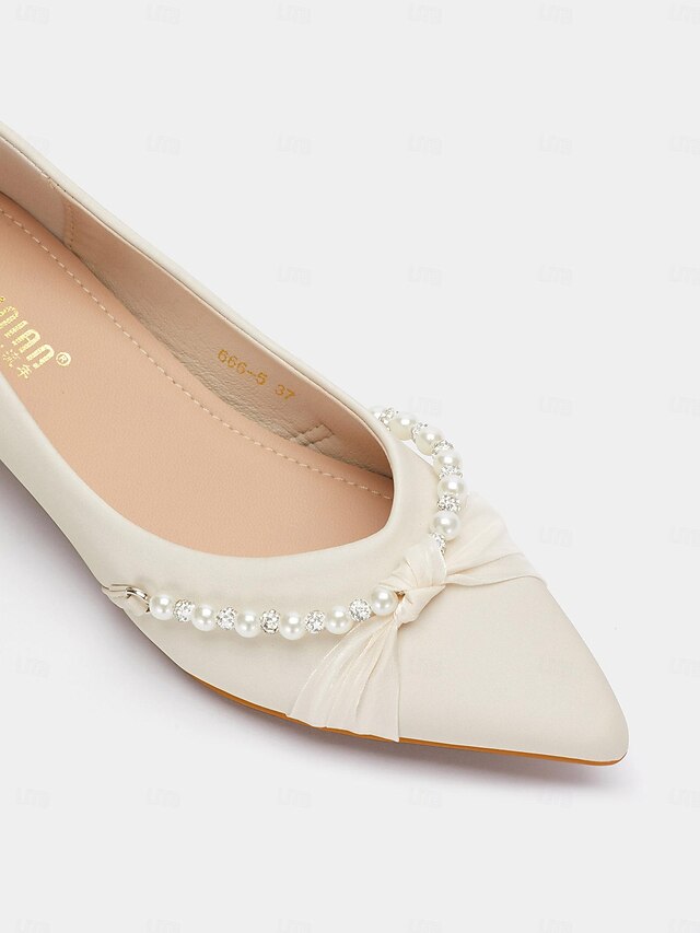 Women's Pointed Flats - Heel Embellished Pearl Low Elegant