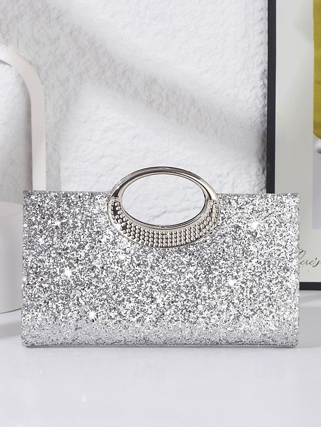 with Bag Gold Evening Clutch Women's Silver Glitter
