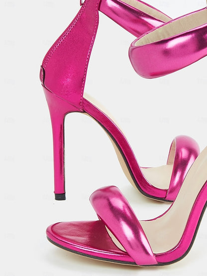 - Strap for Metallic Stiletto Women Fuchsia Heels Ankle