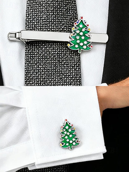 Tie Men's Set Cufflinks - Tree and Festive Clip Christmas