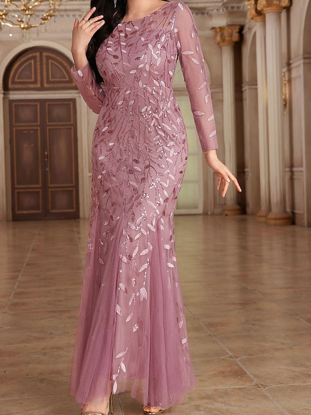 Crew Dress Elegant Neck the Floor Bride of Party Mother