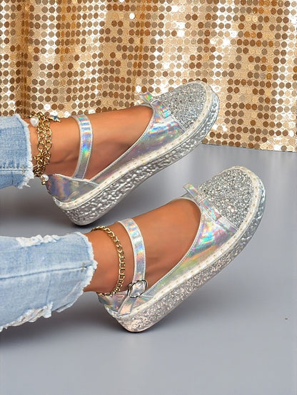 Women's Shoes Holographic Mary Glitter Jane Platform