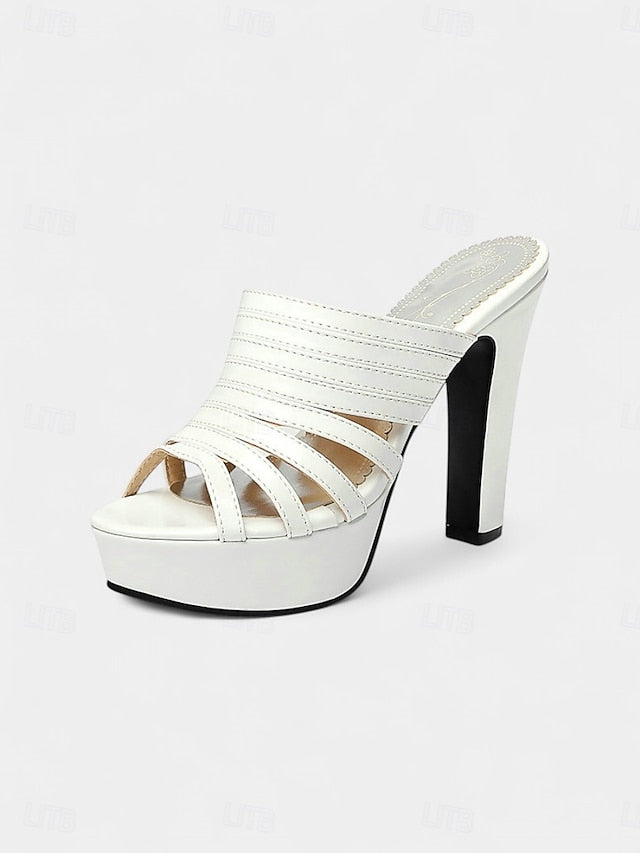 White Open-Toe Mule Women's Strappy Heels - Platform