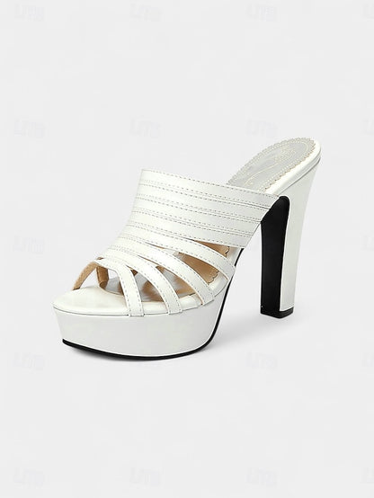 White Open-Toe Mule Women's Strappy Heels - Platform
