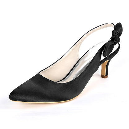 Toe - with White Bow Tie Pointed Heels Women for Slingback