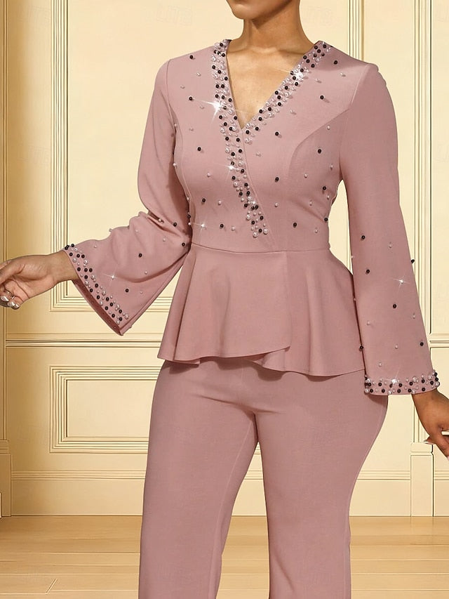 Ankle Bride Length the Mother of V Dress Elegant Neck Jumpsuits