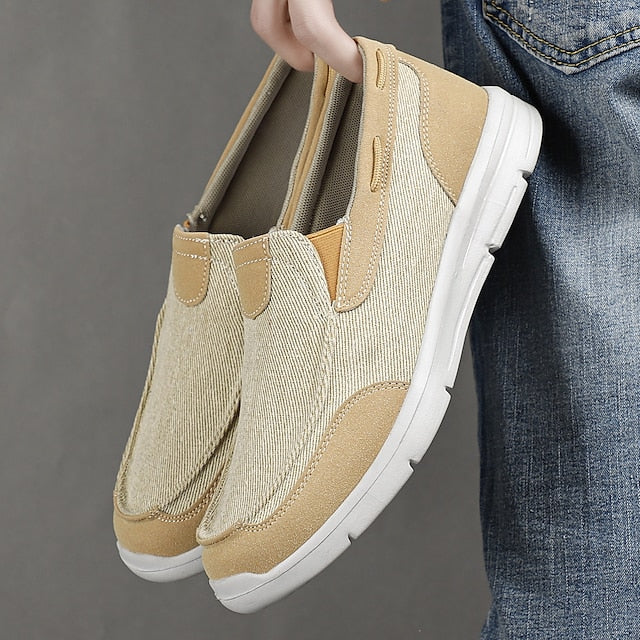 Men's Beige Canvas Slip-On Loafers – Lightweight