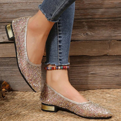 Flats Sequin Silver Ballet – Elegant Mesh Women's