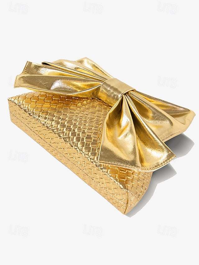 Gold Faux Bow Oversized Women's with Bag Clutch Leather