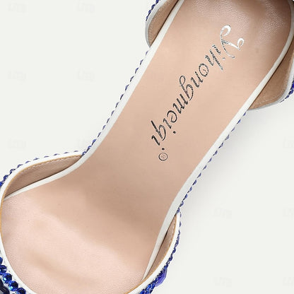 Heels Women's Crystal Slingback High Rhinestone Pointed-Toe