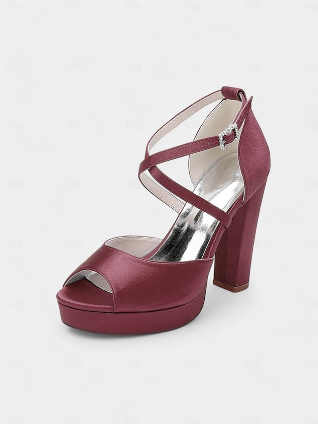 Platform Toe Sandals with Peep Women's and Satin High Heel