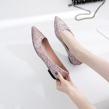 Shoes Women's Pink Pointed Comfortable Flat Toe – Glitter