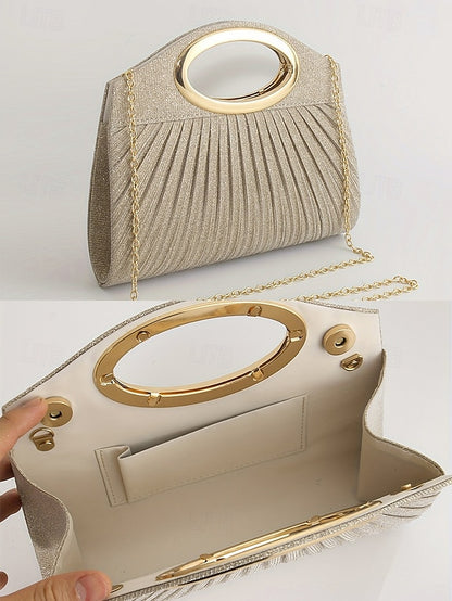 Gold Handle Women's Glitter with Evening Clutch Bag