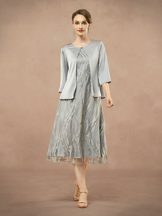 Dress Two A-Line Neck Bride of the Elegant Jewel Mother Pieces
