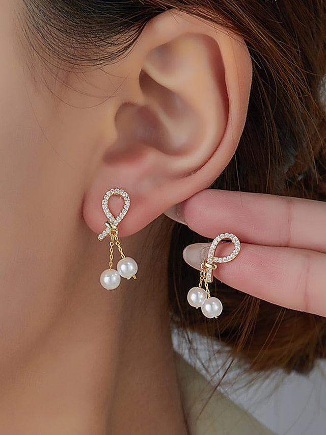 with earrings Women's imitation rhinestone pearl teardrop
