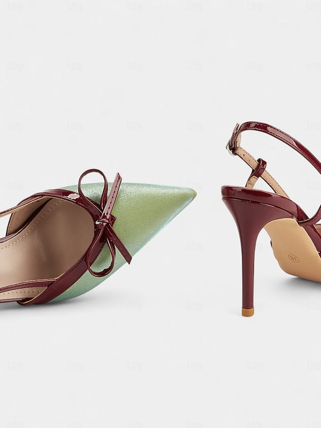 Heels Red Stiletto Pointed and Women's - Green Slingback