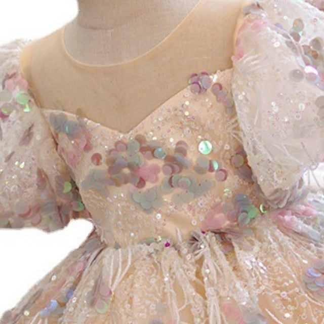 Solid Sleeve Dress Kids Short Color Party Girls'