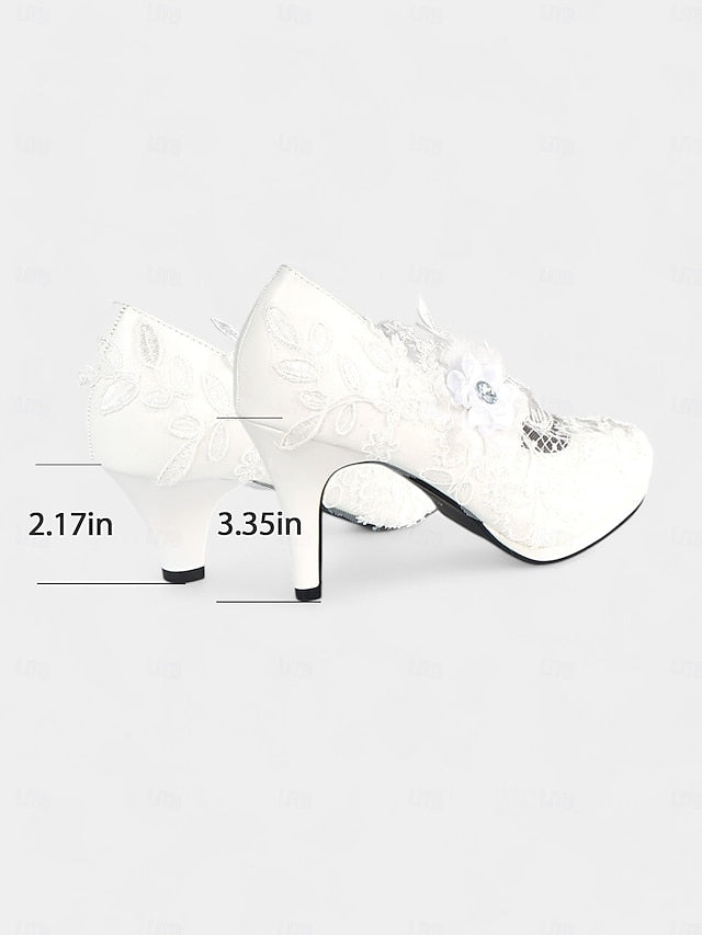 Embellishments Lace Shoes – with Heel White Bridal Floral High