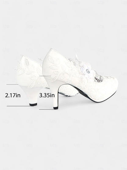 Embellishments Lace Shoes – with Heel White Bridal Floral High
