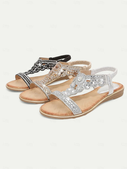 Elegant Rhinestone Embellished Sandals T-Strap – Women's