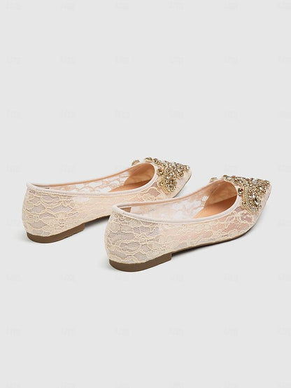 with Beige Lace Ornate Flats Women's Elegant Ballet