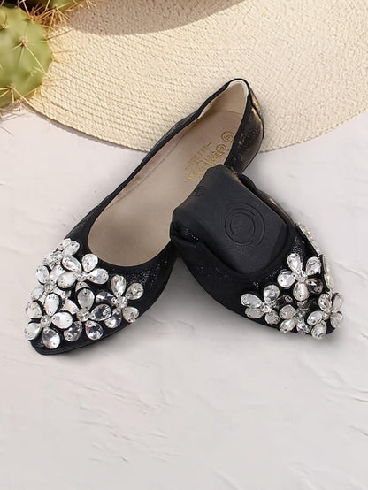 Foldable Silver Rhinestone Flats with Women's