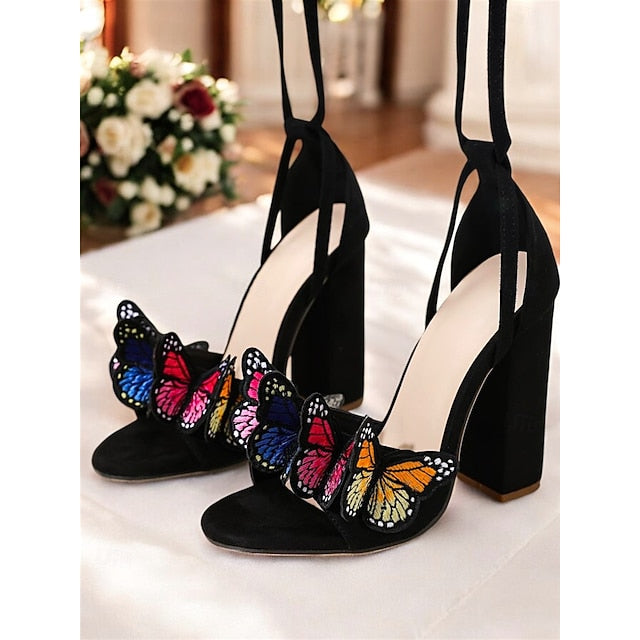for Sandals Butterfly Black High Women – Heel Embellished