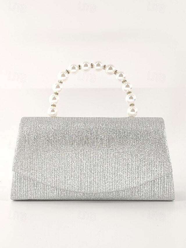 – Bag Women's Glitter Handle with Purple Pearl Clutch
