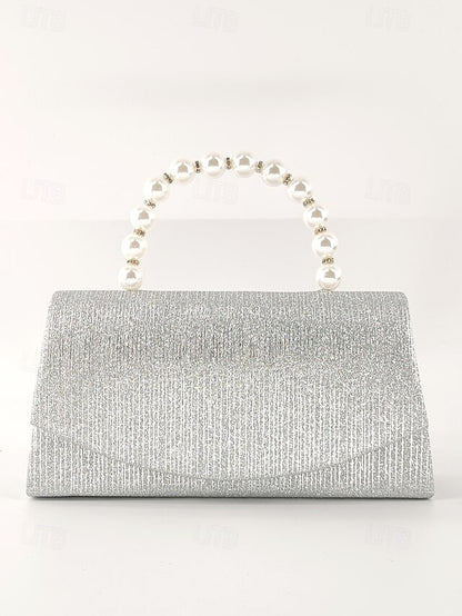 – Bag Women's Glitter Handle with Purple Pearl Clutch