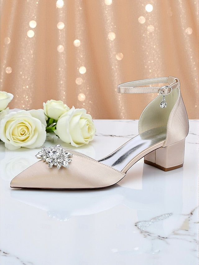 Burgundy Women's Heel with Satin Wedding Shoes Block