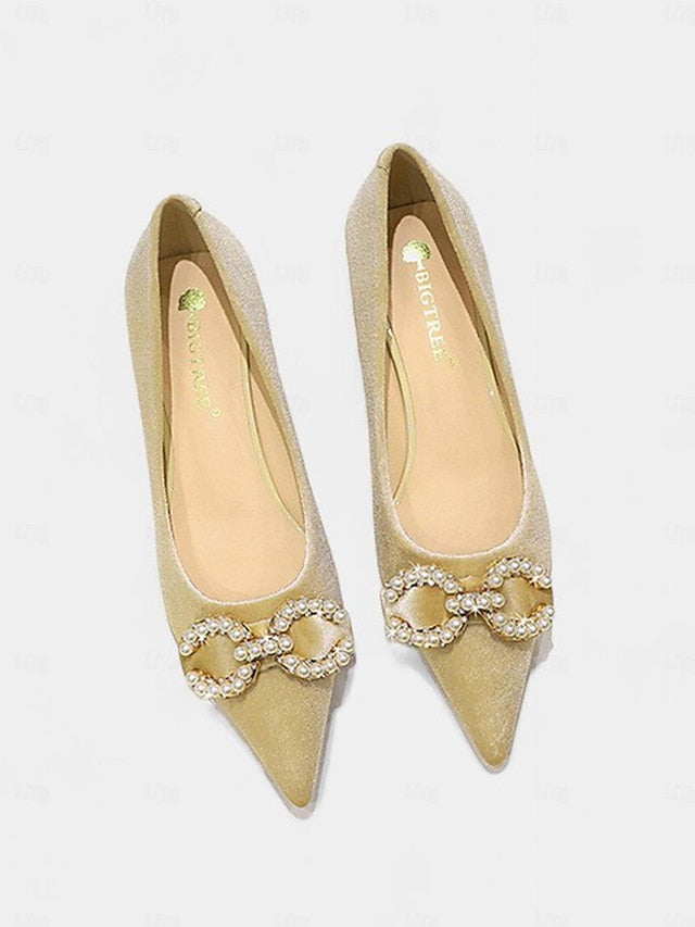 Women's Burgundy Pearl - Heel Velvet with Kitten Pumps Bow