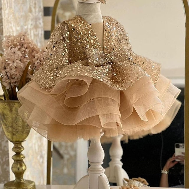 Color Solid Dress Girls' Party Length 3/4 Sleeve Kids