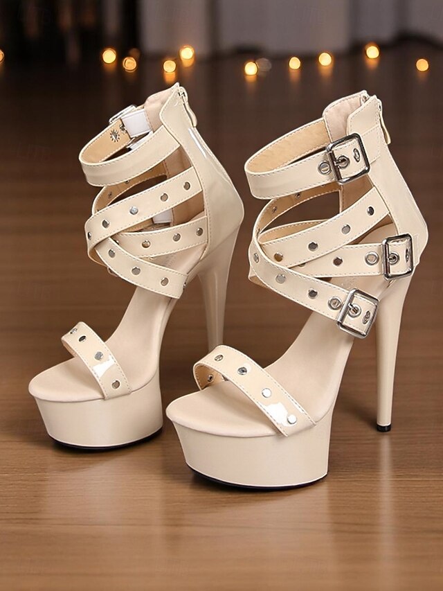 and Heels High White Women's Straps with Platform Buckled