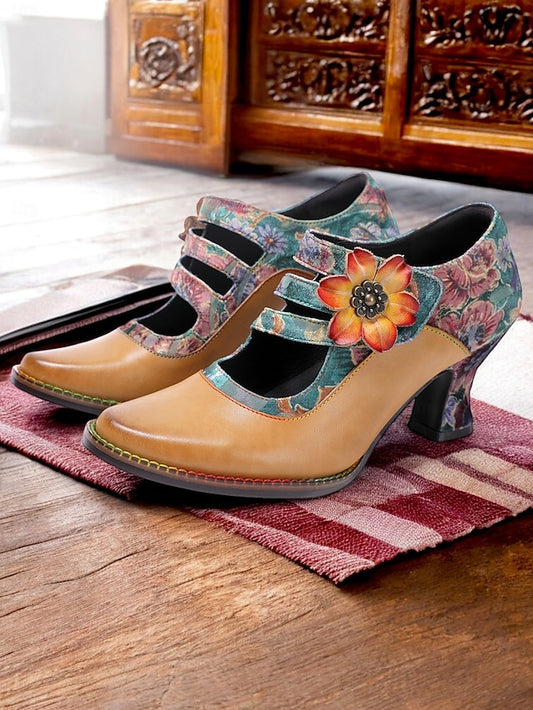 Floral Jane Heels Women's 1930s Mary Vintage – Leather