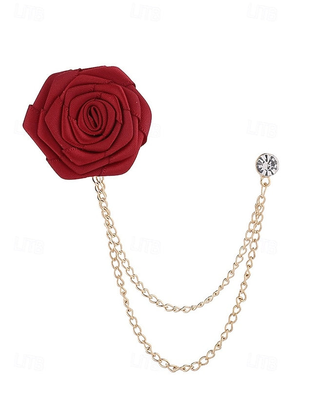 Lapel Rose – with Pin Chain Red Men's Elegant Gold