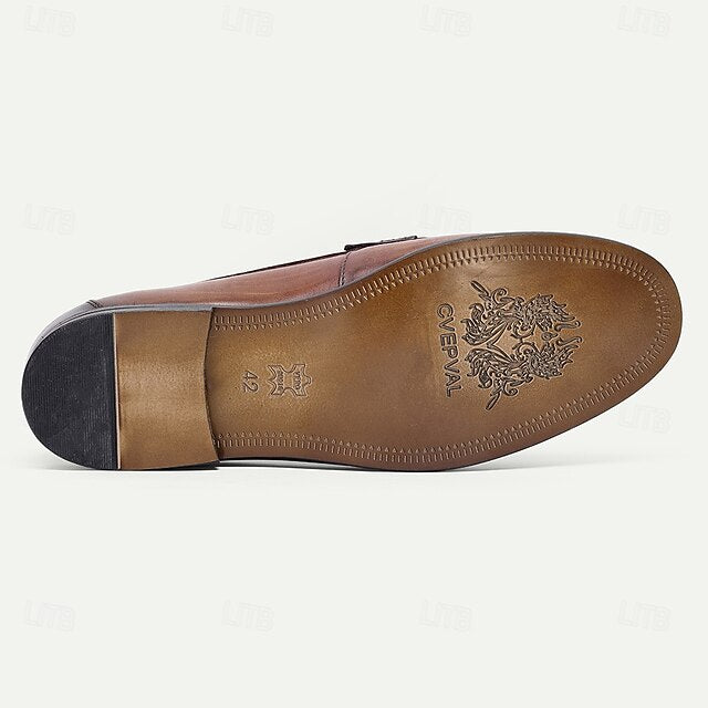 Men's Shoes Loafers Leather with Slip-On Penny Brown