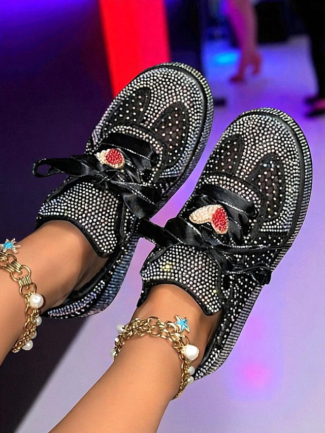 with White Sneakers Laces Ribbon Women's Rhinestone Satin